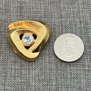 Vintage Rivoli Scarf Clip Gold Rhinestone Triangle Modernist Retro Classic Glam